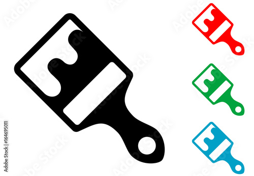Icono plano brocha con pintura varios colores