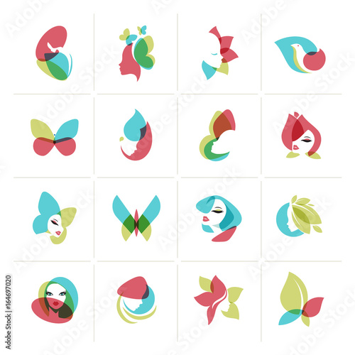 Set of flat design icons for  beauty, fashion, cosmetics, spa and wellness, healthcare and natural products. Vector illustrations for web and graphic design, marketing, product design.