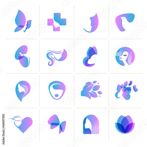 Set of flat design icons for  beauty, fashion, cosmetics, spa and wellness, healthcare and natural products. Vector illustrations for web and graphic design, marketing, product design.