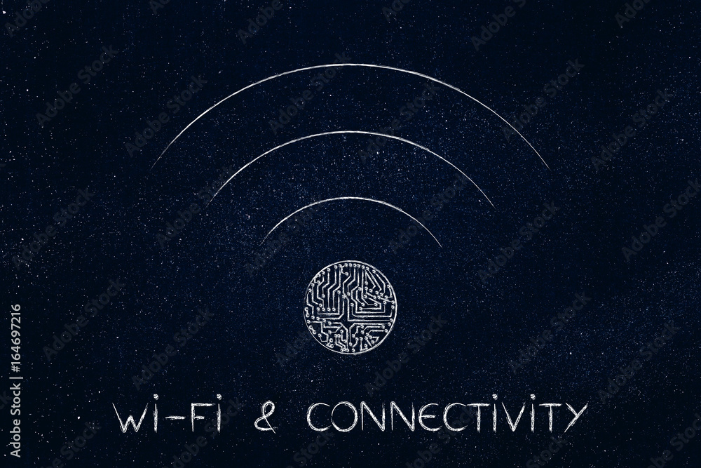 Fototapeta premium wi-fi connection symbol with microchip detail
