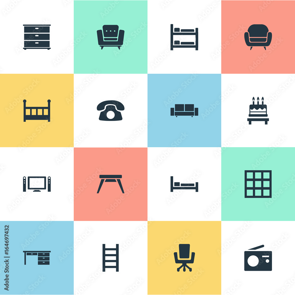 Vector Illustration Set Of Simple Furniture Icons. Elements Commode
