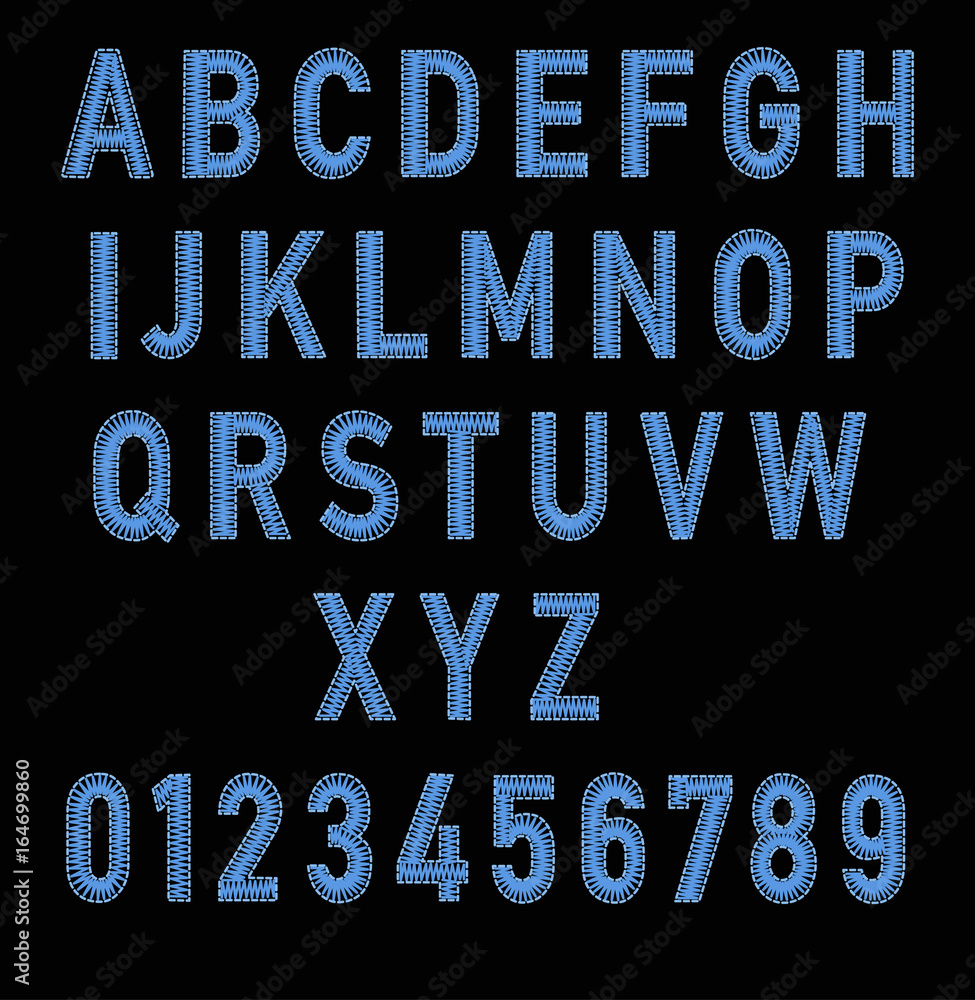 Embroidered alphabet. Embroidery for Fashion. Vector illustration