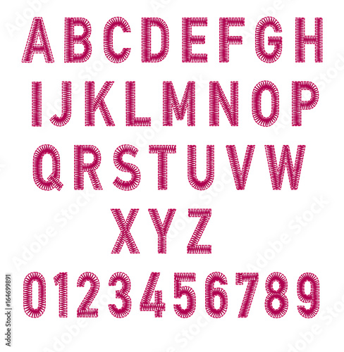 Embroidered alphabet. Embroidery for Fashion. Vector illustration.