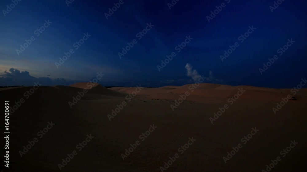 Panorama of Dark Dunes under Cloudy Sky at Deep Sunset Panorama of Dark Dunes under Cloudy Sky at Deep Sunset