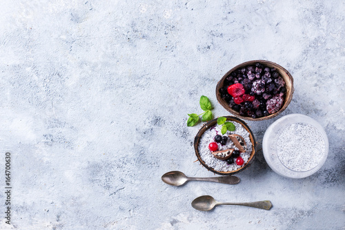 Chia pudding with frozen berries