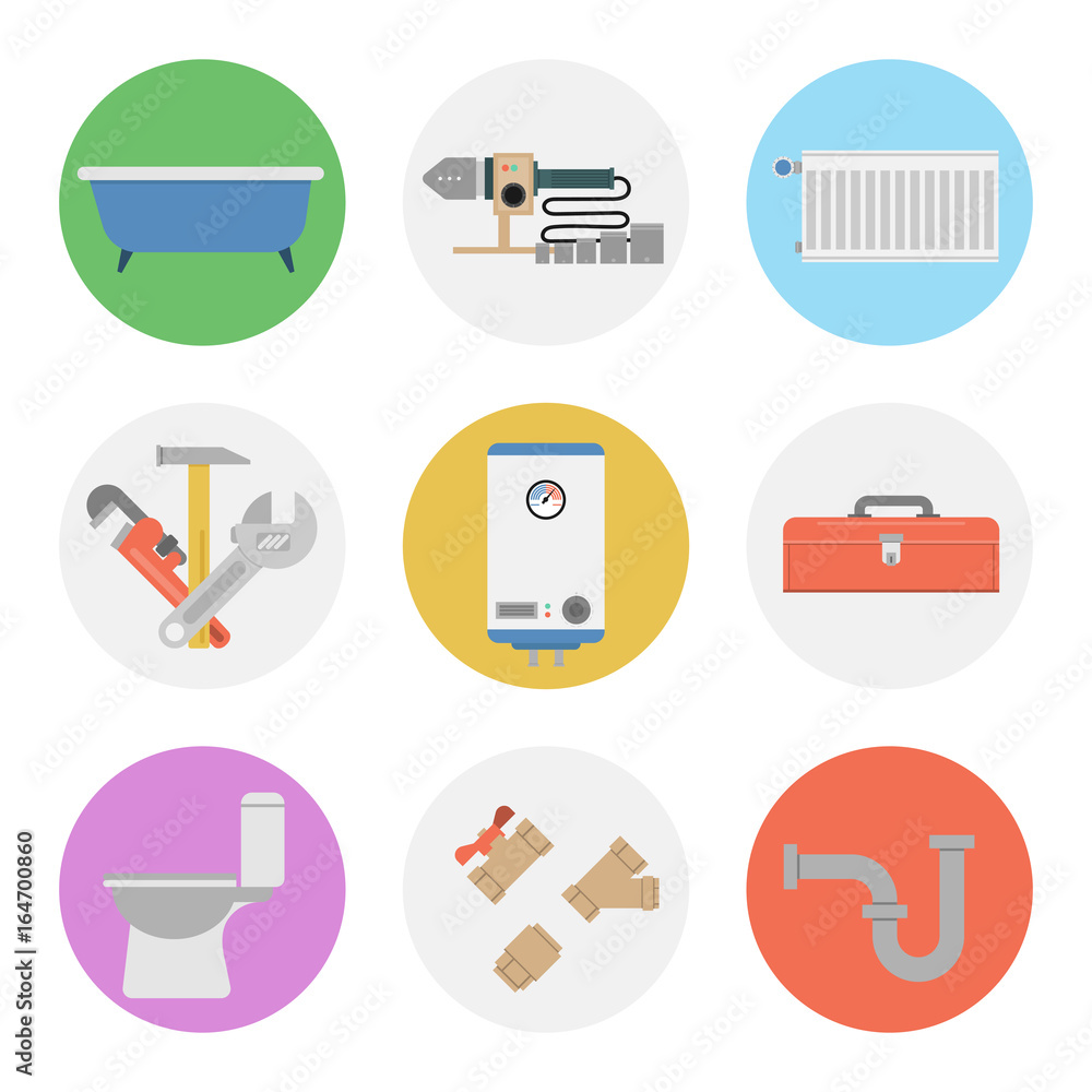 Nine color flat icon set - PLUMBING Nine color flat icon set - PLUMBING