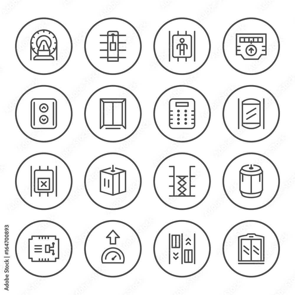 Set round line icons of elevator Set round line icons of elevator