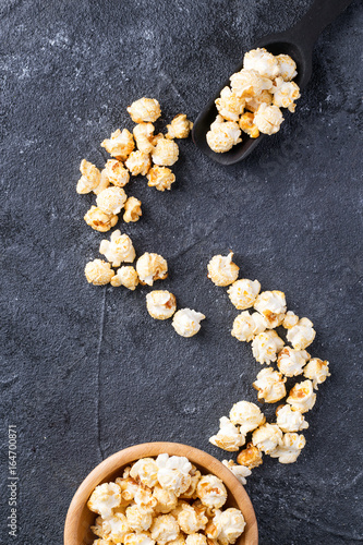 Sweet popcorn on stone board