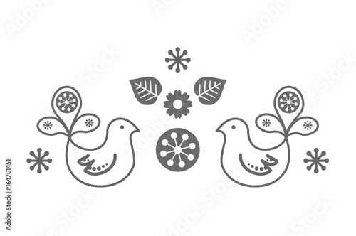 Scandinavian folk decoration with cute bird vector