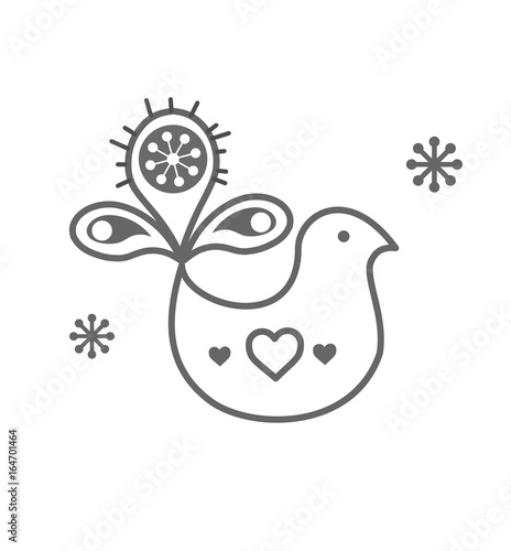 Scandinavian folk decoration with cute bird vector