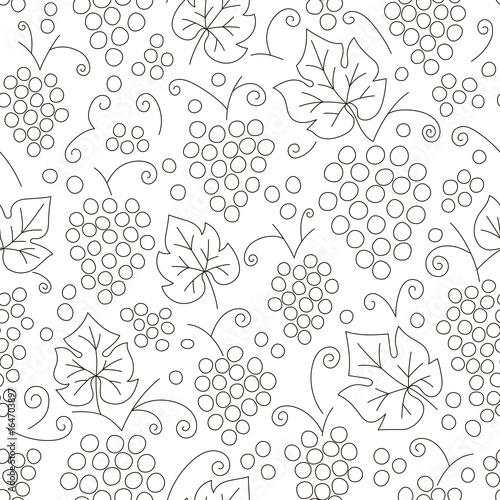 Seamless grapes pattern. Fruit vector background. Black and white background with juicy fruit. Natural and healthy grape food. Fresh juice