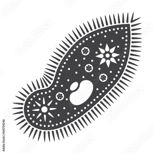 Biology concept with Paramecium Caudatum unicellular organism, vector silhouette