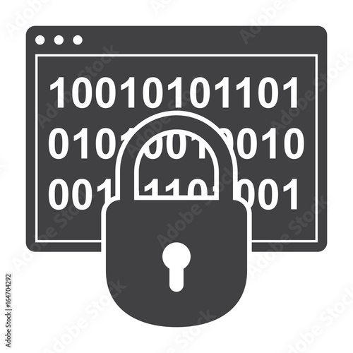 Cryptography concept with window program and lock, vector silhouette