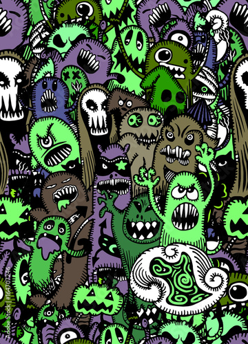 Vector set of scary,Funny colorful characters with different emotions.seamless background doodle.Vector illustration