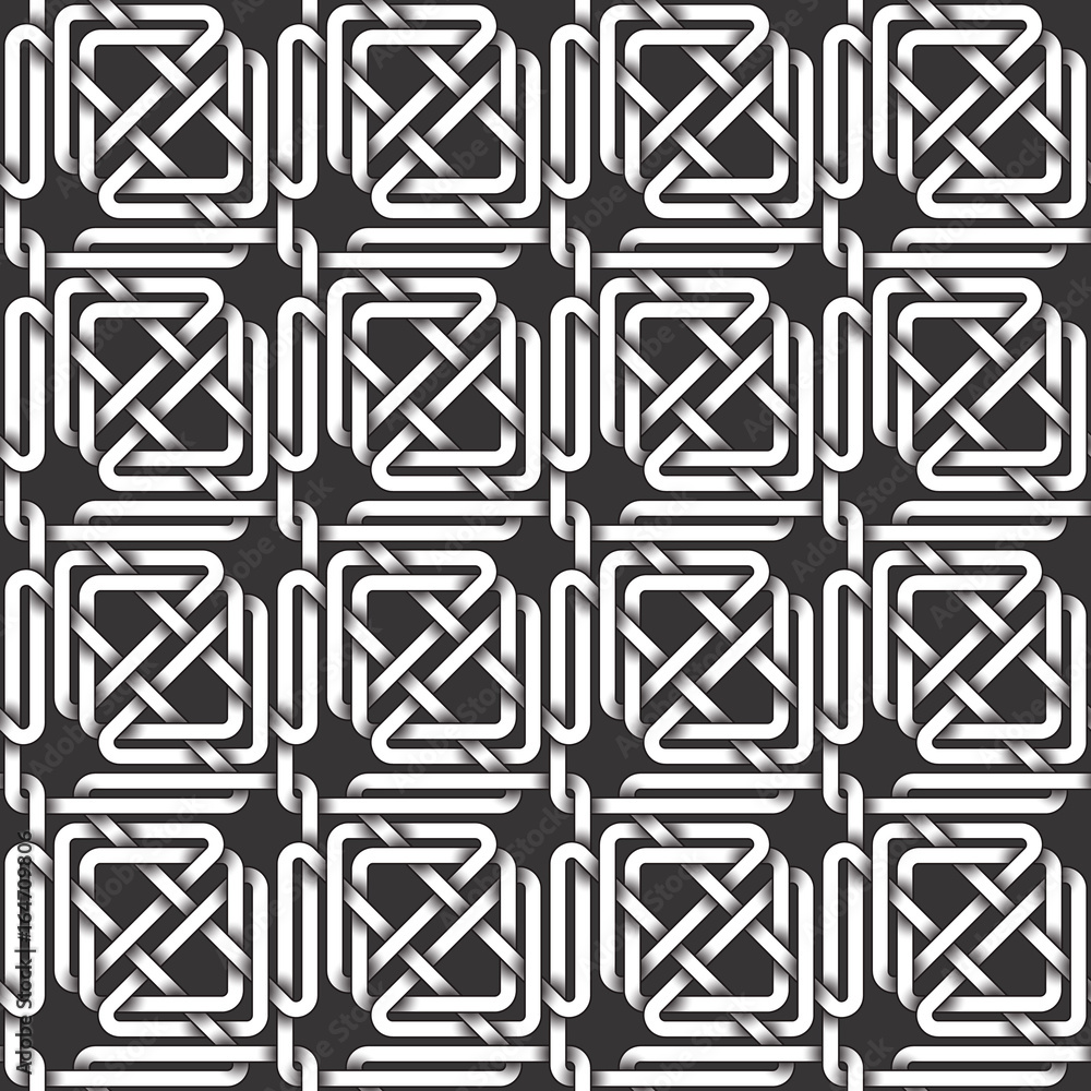 Monochrome seamless pattern of triangles shaped twisted bands. Abstract repeatable background. Monochrome seamless pattern of triangles shaped twisted bands. Abstract repeatable background.