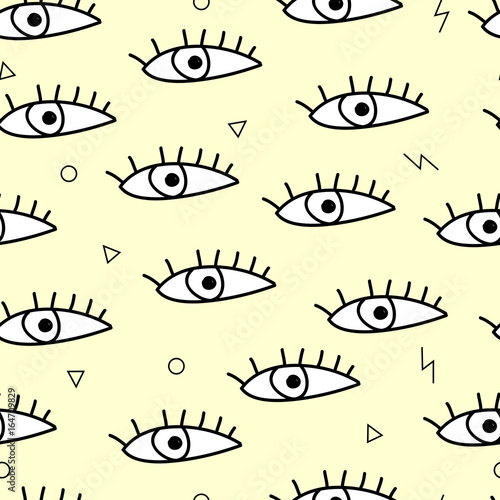 Seamless pattern with eyes. Vector illustration. Memphis style wallpaper.