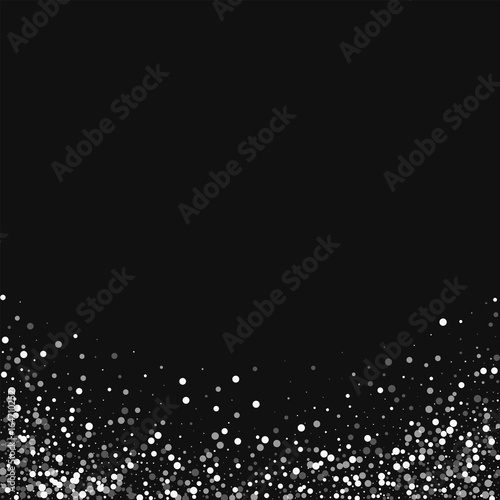 Random falling white dots. Abstract bottom with random falling white dots on black background. Vector illustration.