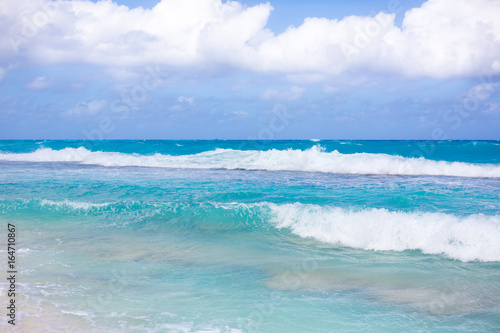 Bahamas beach landscape with waves crashing