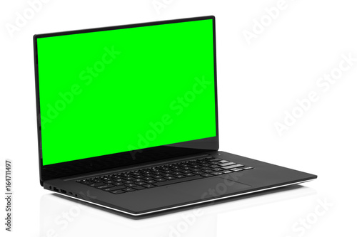 Sleek modern business laptop isolated on white background with reflection