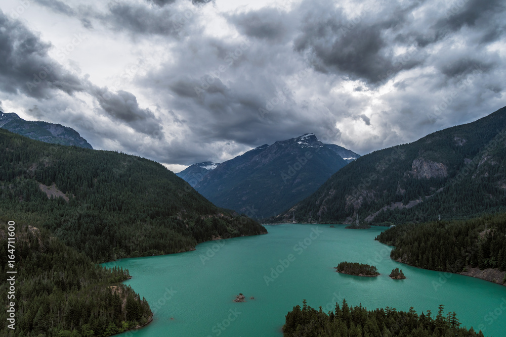 Fototapeta premium Dramatic clouds roll over Diablo Lake, North Cascades National Park, Washington