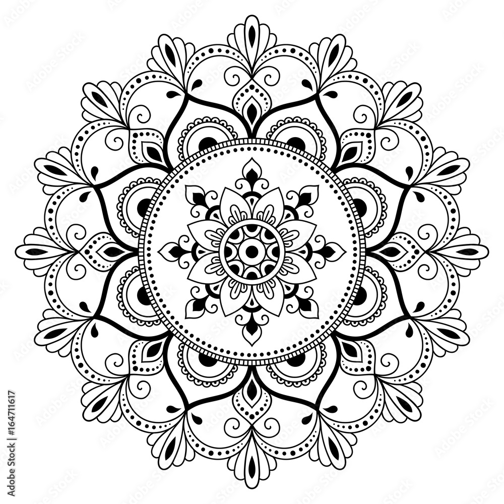 Circular pattern in the form of a mandala. Henna tatoo mandala. Mehndi style. Decorative pattern in oriental style. Coloring book page.