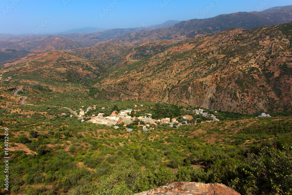 Obraz premium mountains landscape.sky.taberrant. Moroccan rural life. Moroccan village.