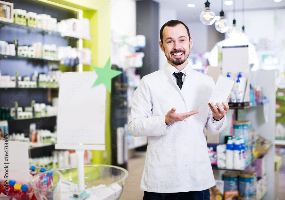 Male pharmacist in pharmacy