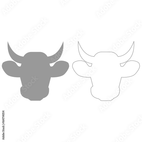 Cow head grey set icon .