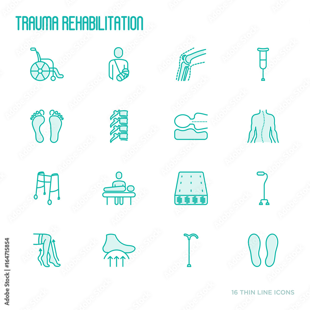 Orthopedic And Trauma Rehabilitation Thin Line Icons For Clinics And Medical Centers Vector