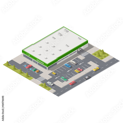 Element infographics representing a supermarket with parking located on a street