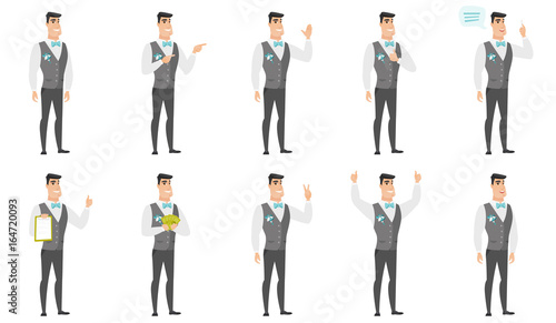 Vector set of illustrations with groom character.