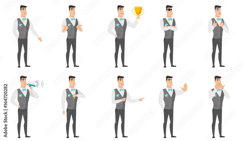 Vector set of illustrations with groom character. Vector set of illustrations with groom character.