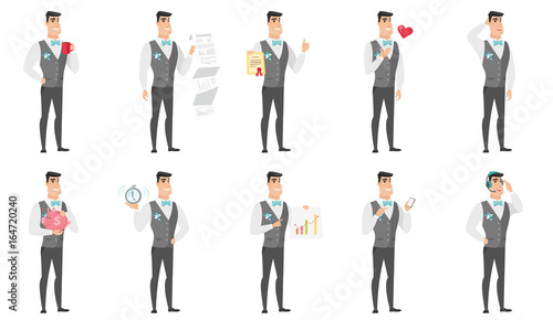 Vector set of illustrations with groom character.