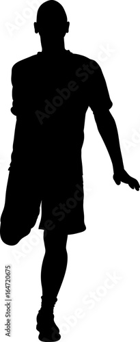 Silhouette illustration of a man performing a quad stretch after exercise.