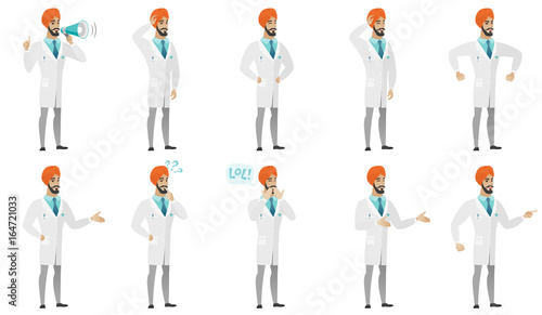 Muslim doctor vector illustrations set.