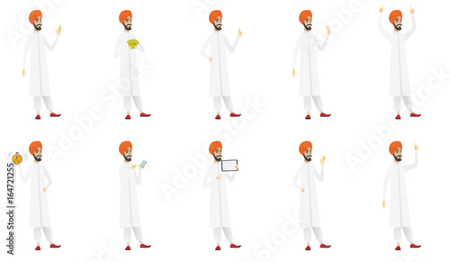 Muslim businessman vector illustrations set.