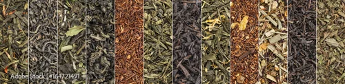 Panel kuchenny z motywem variety of black, green, red and herbal tea banner