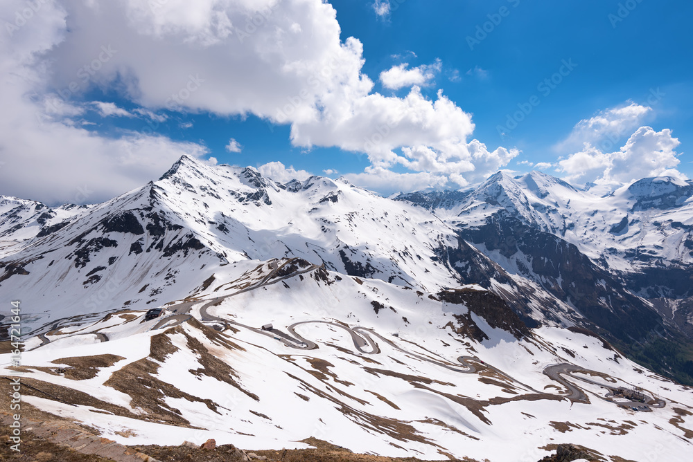 Dramatic and picturesque morning scene. Location famous resort Grossglockner High Alpine Road, Austria. Europe. Artistic picture. Beauty world. Natural winter background.