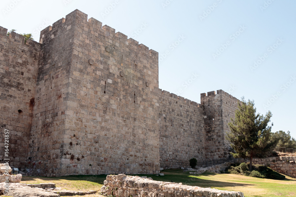 Fragment  of the fortress walls of the old tow in Jerusalem