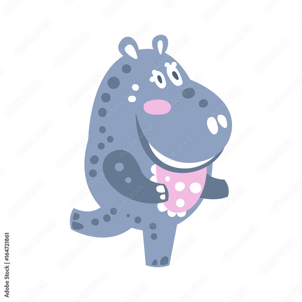 Fototapeta premium Cute cartoon Hippo character running vector Illustration