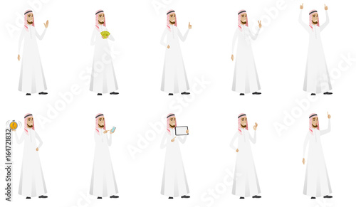 Muslim businessman vector illustrations set.