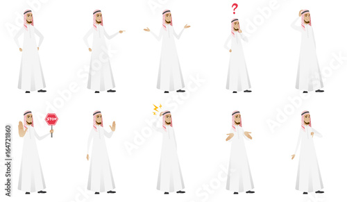 Muslim businessman vector illustrations set.