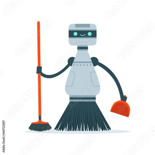 Housemaid cleaning robot character vector Illustration i