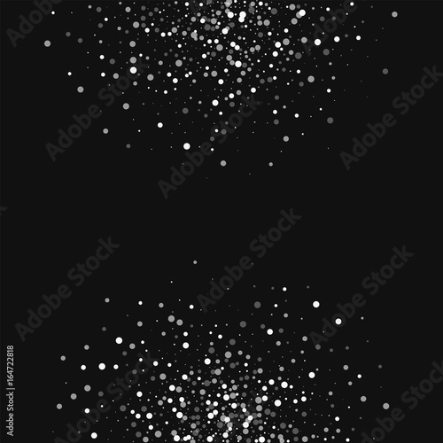 Random falling white dots. Abstract half circles with random falling white dots on black background. Vector illustration.
