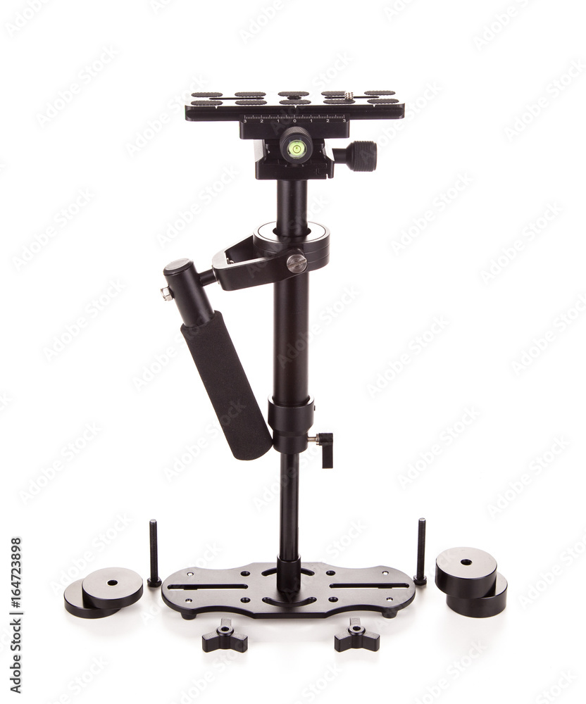 DSLR steadicam flycam,Steadicam - a device to stabilize the camcorder. Isolated on white background