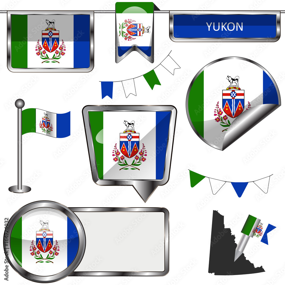 Glossy icons with flag of province Yukon