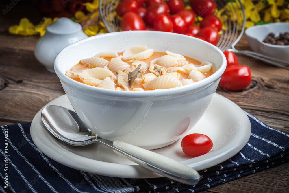 Fresh tomato soup with conchigliette. Fresh tomato soup with conchigliette.