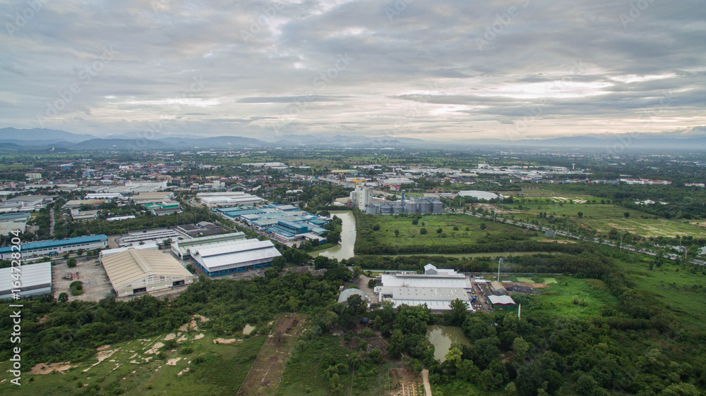 Aerial view of Industrial Estate northern thailand.Lamphun,thailand.