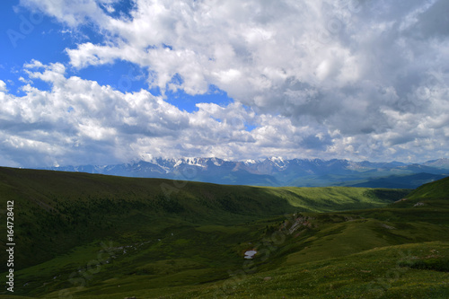 Green hills of Altai mountains and North-Chuyski ridge. Altay Region, Siberia, Russia.