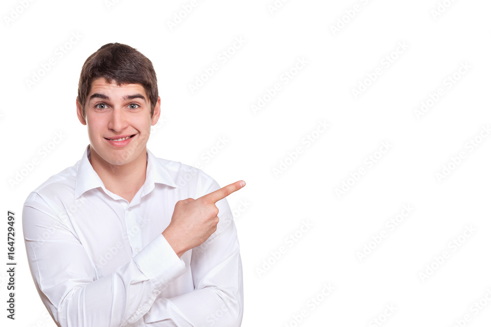 man in white shirt raised his index finger man in white shirt raised his index finger